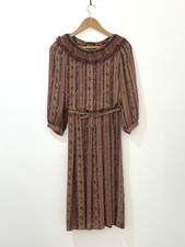 Stitches plus gold label vintage dress size 10 floral stripes long sleeve belt