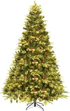 Goplus 8FT Pre-Lit Christmas Tree Artificial Spruce 600 LED Hinged Holiday Decor