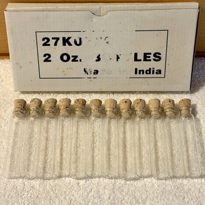 Cylinder Glass Vial Bottle Lot/Set of 12 with Cork Stopper 2oz 60ml India Empty