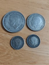 Lot of 4 British Silver Coins 1 Shilling, 1. Sixpence, Two 1931 & 1920 Threepe