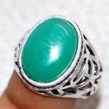 925 Silver Plated Pretty Green Onyx Ring US 8 Modern Classic Jewelry Trendy JW