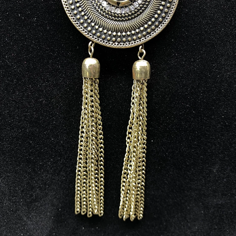 Collar Colgante Borla Boho Ornado Diamantes de Imitación Transparente Negro Tono Dorado Foto 4 de 4