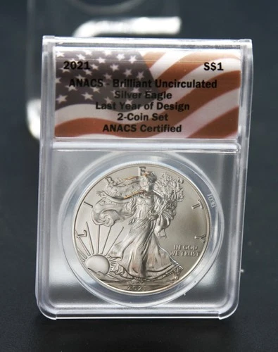 2021 ANACS Brilliant uncirculated Silver Eagle last year of design 1 oz fine sil