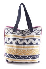 PIECES Borsa di tela Donna Borsa beige chiaro-giallo-oro-blu scuro stile casual