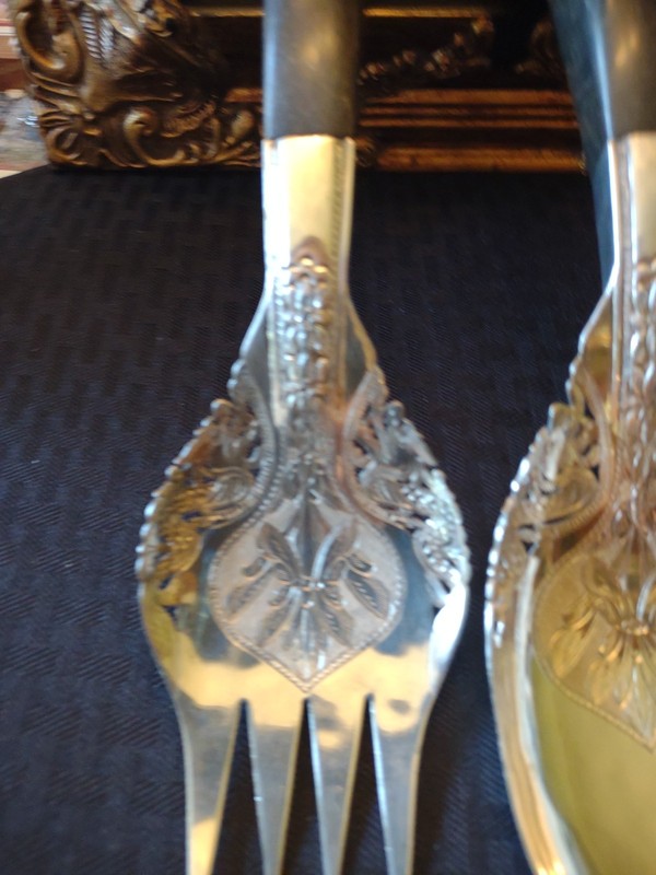 Antique Yogya Malaysia Ornate Silver Serving Spoon & Fork W/Dragons