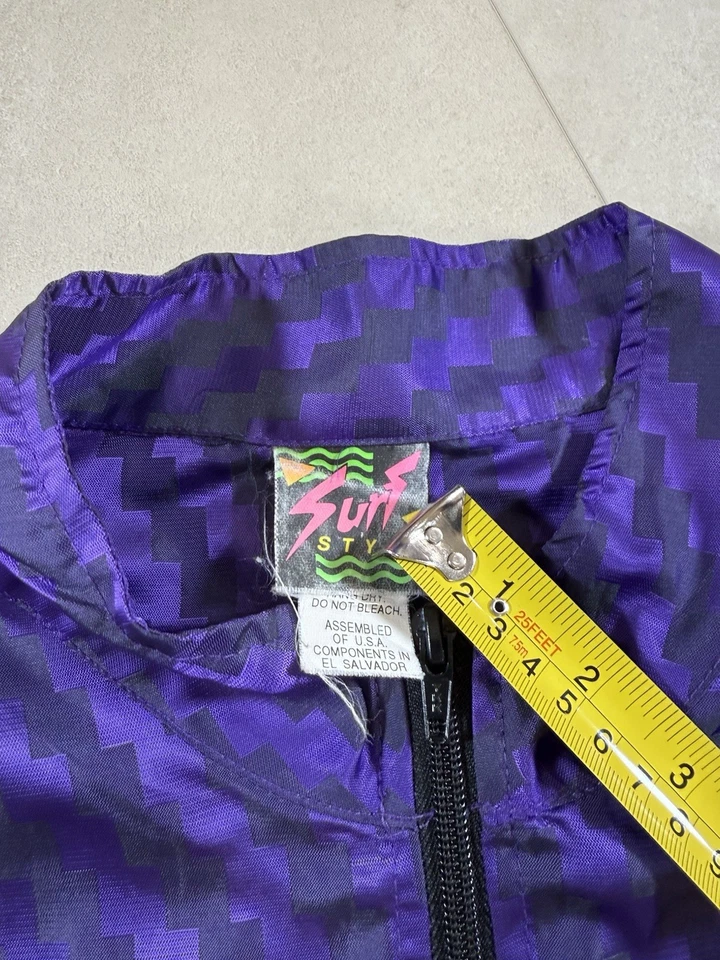 Vintage Surf Style Jacket One Size Iridescent Purple 1/4 Zip Windbreaker USA 90s - Image 3 of 4