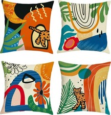 Boho Floral Geometric Throw Pillow Covers 18x18 Inch Set of 4 Abstract Modern Or