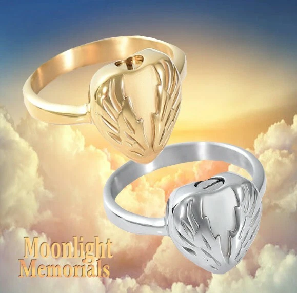 New Angel Wings Stainless Steel Cremation Ash Urn Memorial Keepsake Ring