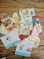 14 VTG PIECE INFANT BABY CHILD LINEN LOT PILLOWCASE BLANKET BIBS TABLE COVER