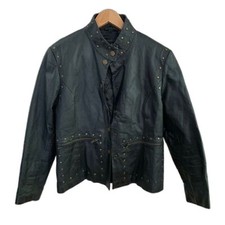 Y2k Vintage Black 100% Leather Biker Jacket With Rivets Women's Size Large