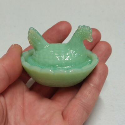 #ad #ad Jadeite Depression Style Glass Hen On Nest Chicken Salt Cellar Dish VTG Style $15.95