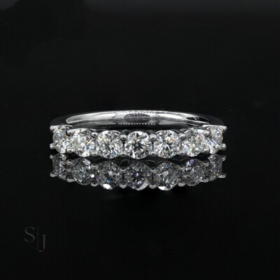 Moissanite 1 CT Round Cut VVS1 Solid 14K White Gold Half Eternity ...