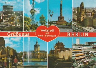 Postcard greetings from Berlin - cosmopolitan city with heart and snout