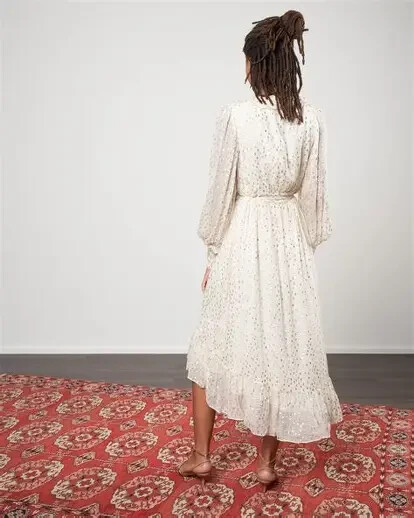 Zimmermann Lurex Wrap Midi Dress BNWT Size 0 AU 8 US 4 Silk Cream Gold NEW