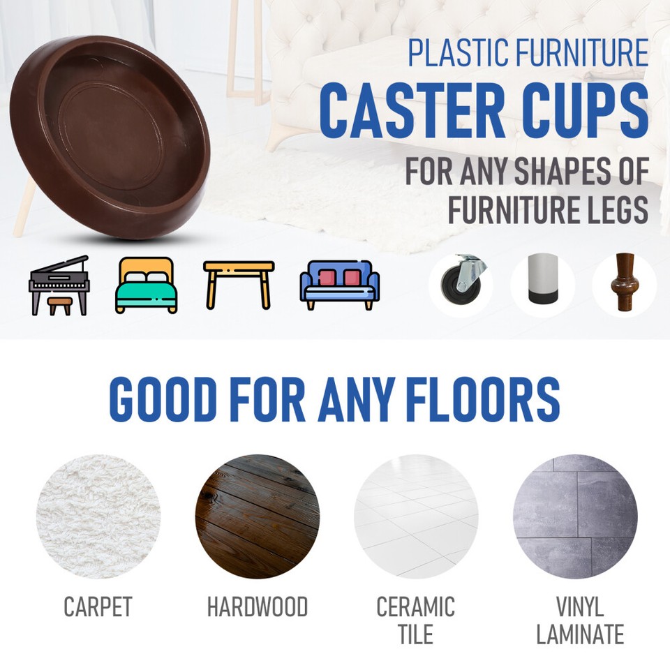 10PCS Caster Cup Floor Protector Pads Plastic Non Slip Furniture Circle