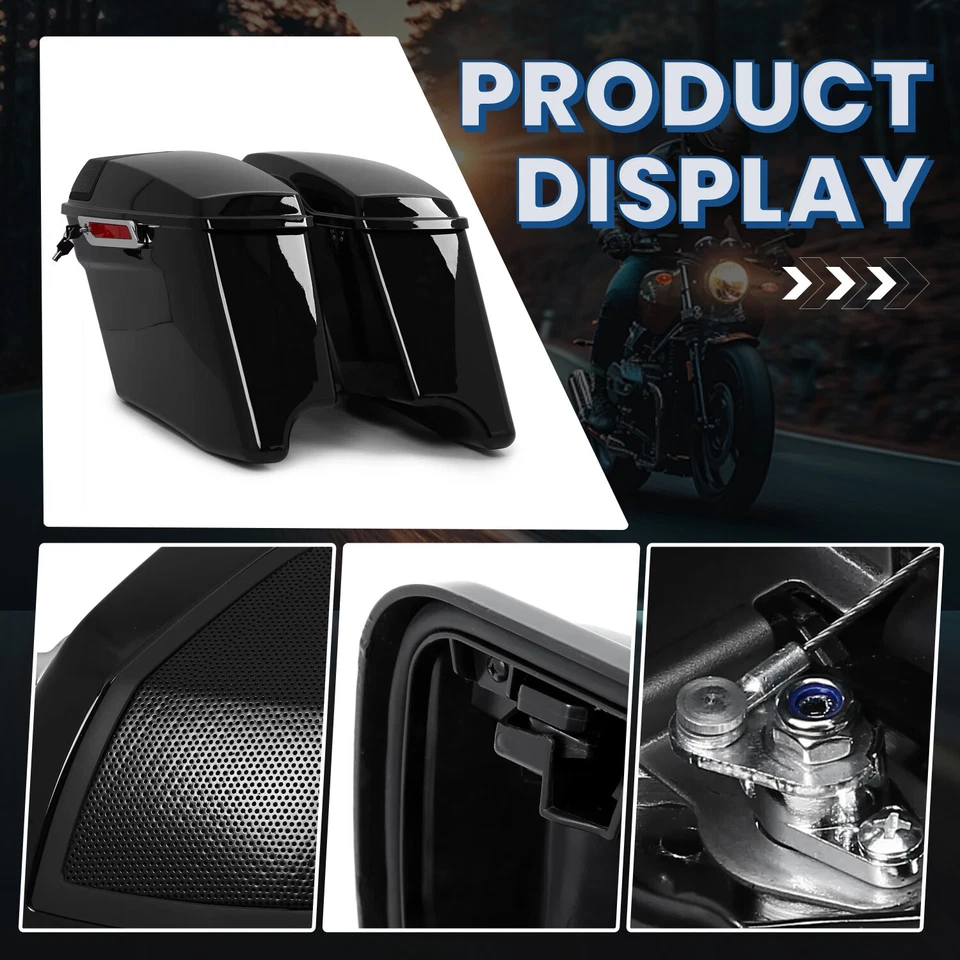 For 93-13 Harley Touring CVO 4" Stretched Hard Saddlebags with 5x7 Speaker Lids - Image 3 of 4