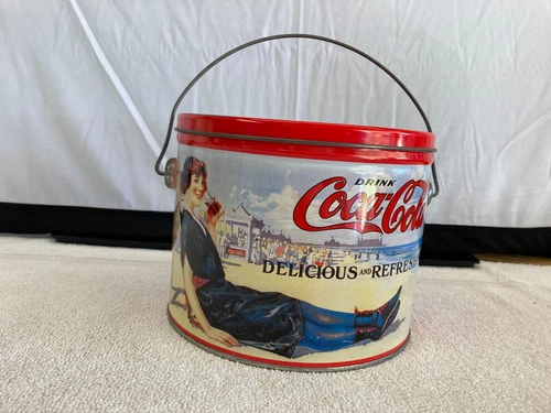 Vintage Coca Cola Tin Bucket/Cookie Pail with Handle