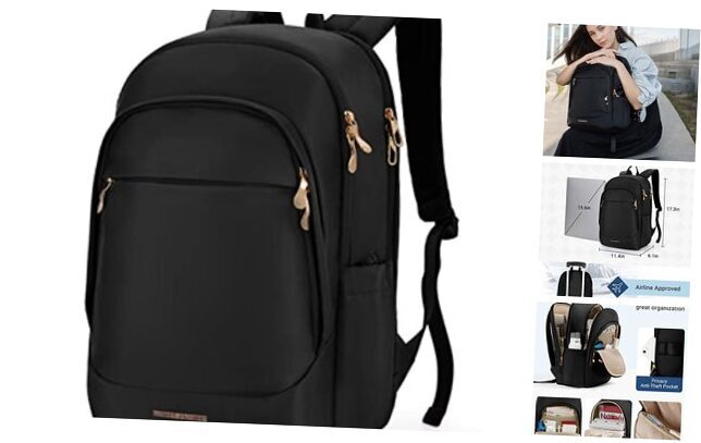 Anti Theft Travel Backpack for Women with 15.6 Inch Laptop Compartment - Black-image