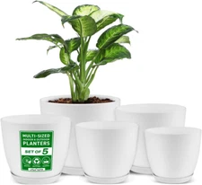 Lifemaster Eco Friendly Plant Pot Set 5-Pack White Plastic Indoor Outdoor