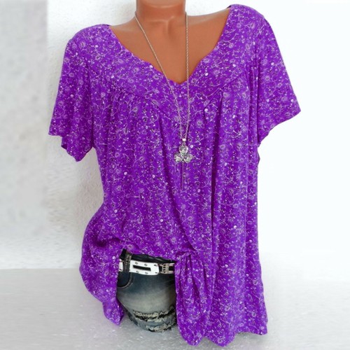 Damen Kurzarm Tops Baggy Bluse Daily Damen Übergröße V-AUSSCHNITT T-Shirt - Bild 6 von 39