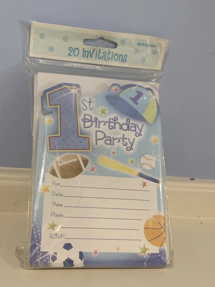 1st Birthday All Star Birthday Party Invitations Envelopes & 50 UNIQUE plates - Image 2 of 4