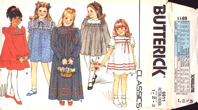 Butterick 6911 Toddlers Southern/Country Style Dresses Short/Lng Sleeves  1-2-3