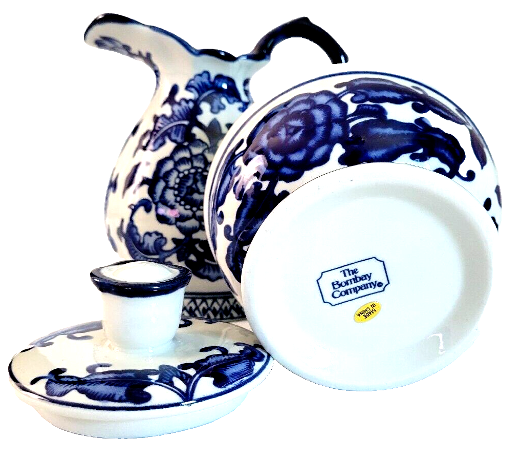 Ceramic Floral Blue and White Sugar & Cream Set The Bombay Company eBay