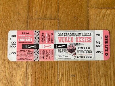 1954 World Series Phantom Game X Full Ticket Cleveland Indians New