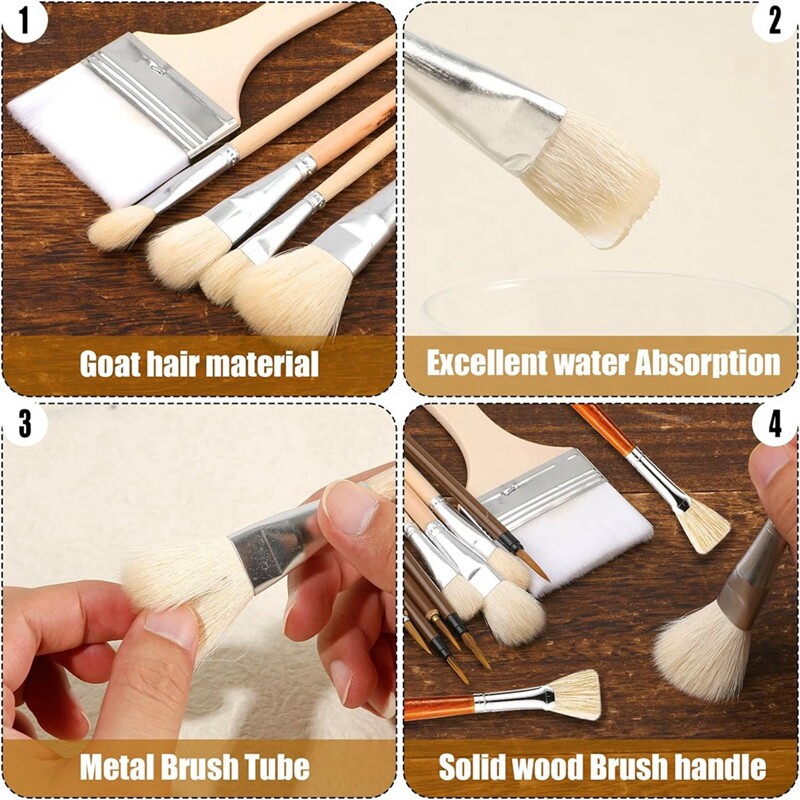 18pcs Pottery Glaze Brushes, Wood Long Handle Artist Fan Paint