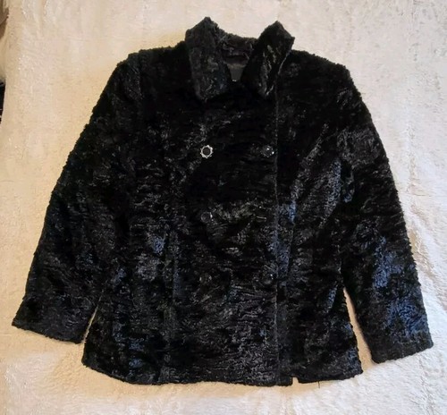 Weatherproof Black Faux Fur Button Coat - Picture 3 of 13