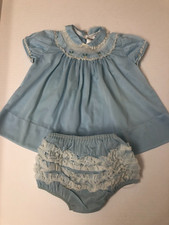 Vintage 1950's Blue Baby Dress Ruffled Bloomers size 9 Mo.