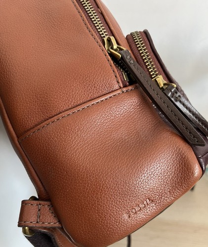 Fossil Felicity Tan & Stripe Pebbled Leather Backpack Rucksack Adjustable Straps - Picture 7 of 21