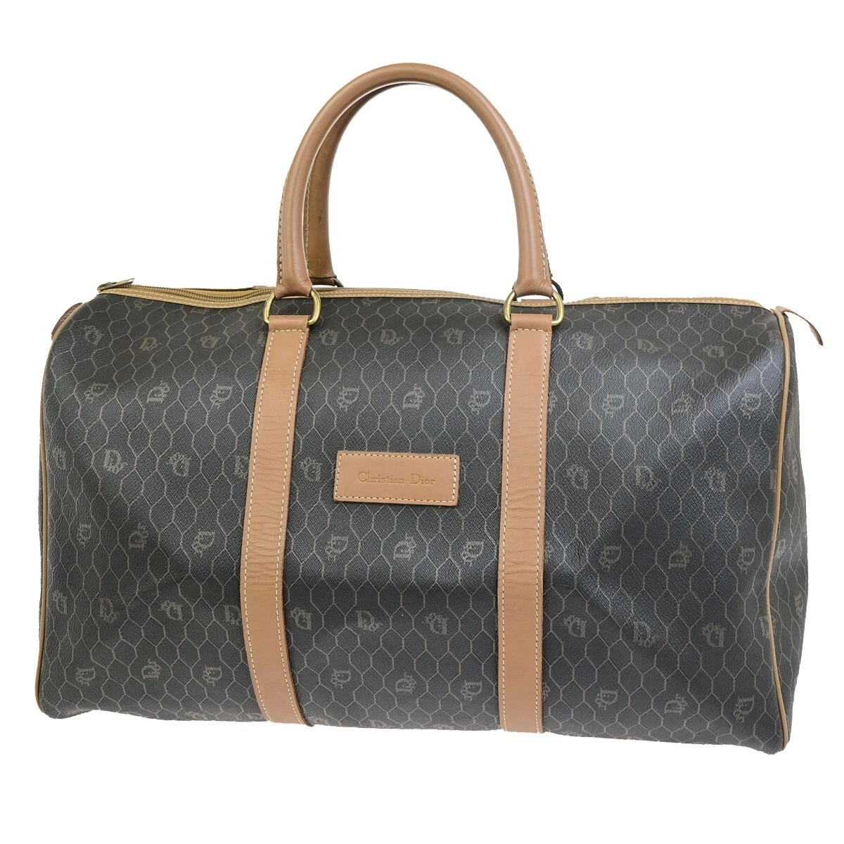 Sac à main voyage nid d'abeille logo CHRISTIAN DIOR PVC cuir marron France 35FB381