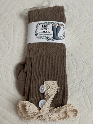 Boot Socks Taupe Leg Warmers Lace Trimmed Boot Toppers Socks One Size NWT