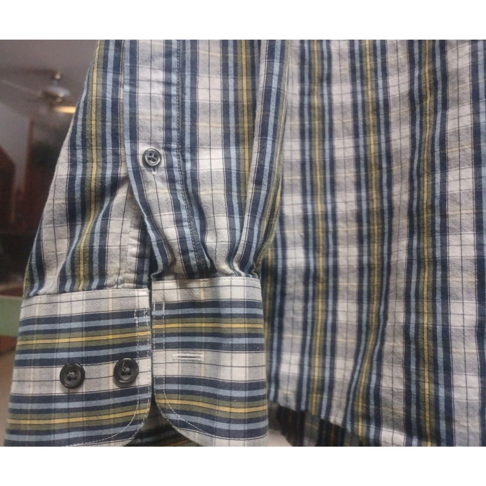 Boca 经典男式纽扣长袖衬衫 XL 蓝色灰色格子 — 第 4/4 张图片