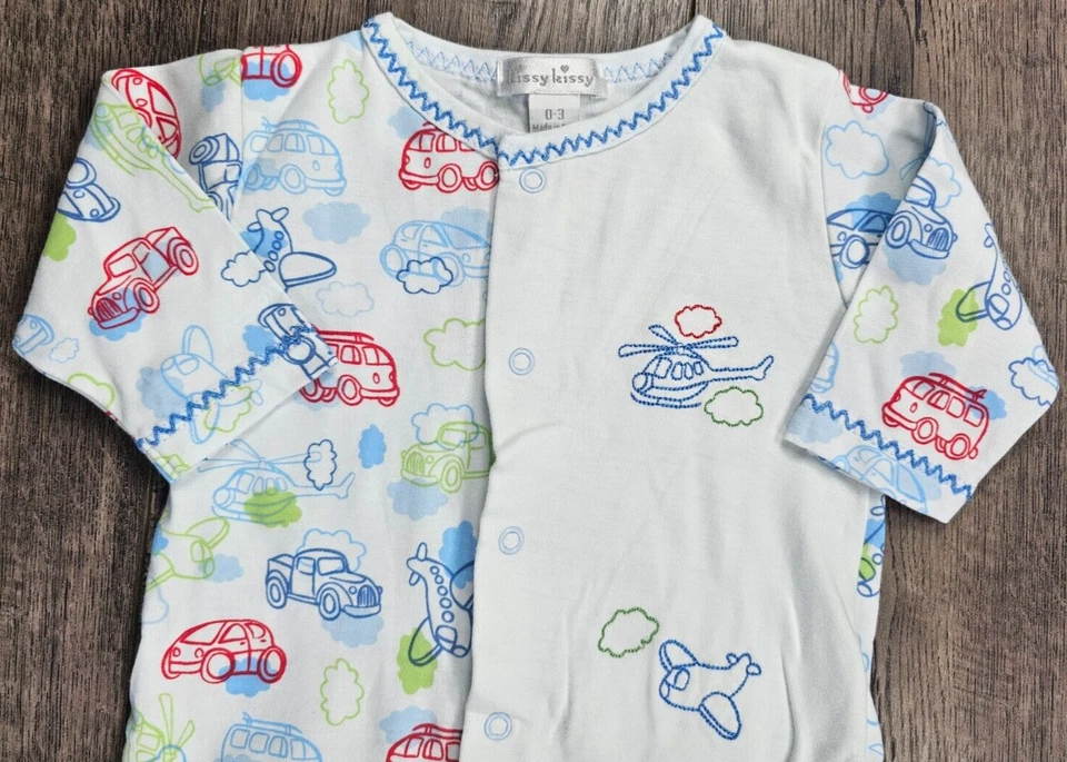 Baby Boy Clothes Kissy Kissy 0-3 Month Blue Transportation Outfit - Image 2 of 3