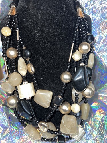 Chico's Chunky Resin BLACK Beaded Statement Neckl… - image 1