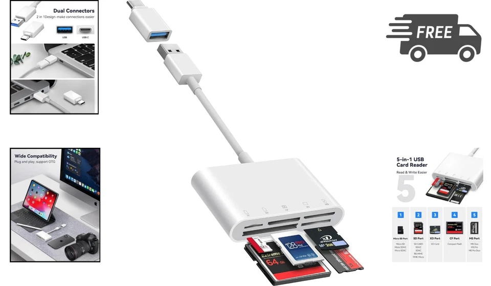 USB Card Reader 5 in 1 SD TF CF XD MS Memory Card Reader OTG Adapter - Image 2 of 4