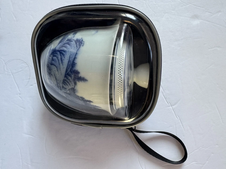 Conjunto de chá portátil de viagem cerâmica porcelana Gaiwan com tampa, xícaras de chá, estojo de transporte - Imagem 2 de 4