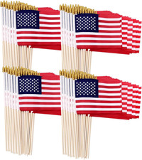 200 Pack Small American Flags on Stick, 4X6 Inch Mini Handheld Flags