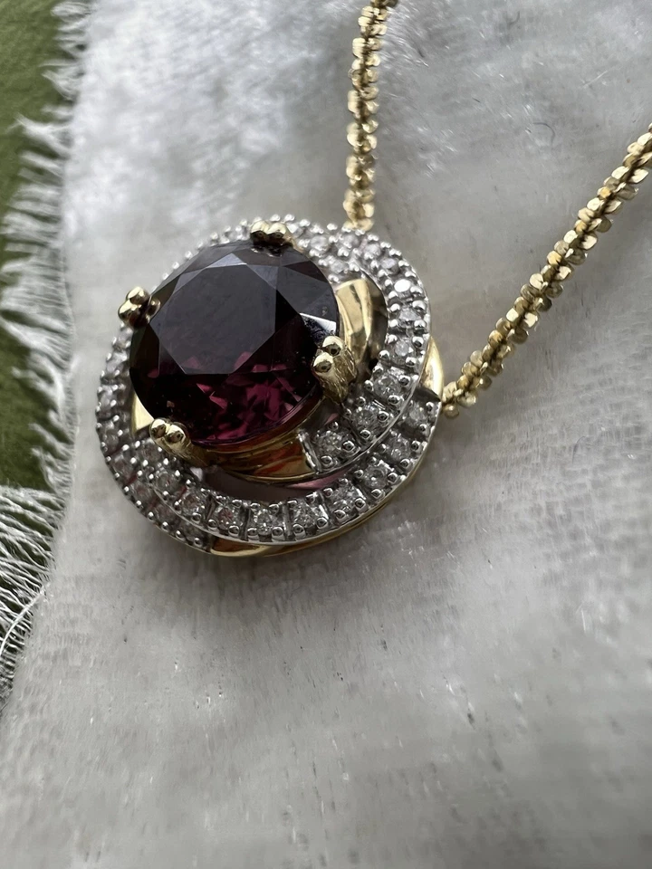 14K Yellow Gold Pink Tourmaline Necklace w/ 40 round accent diamonds! 18 inches! - Image 3 of 4