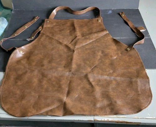 Men One Size heavy-duty marbled brown leather utility apron adjustable Straps