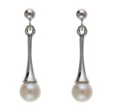 9ct White Gold Pearl Drop Earrings Freshwater Cultured Hallmark Wedding Bridal
