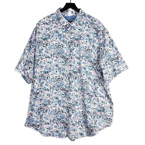 Robert Graham Splatter Print Blue White Button Down SS Shirt - 3XLT