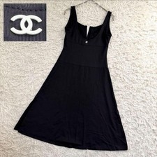 CHANEL Swimwear 03C Size 38 Length 85cm Coco Logo Fabric Black