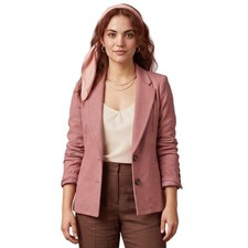 CABI Applaud Knit Blazer Jacket Womens sz 8 Mauve Pink Button Back Career 169