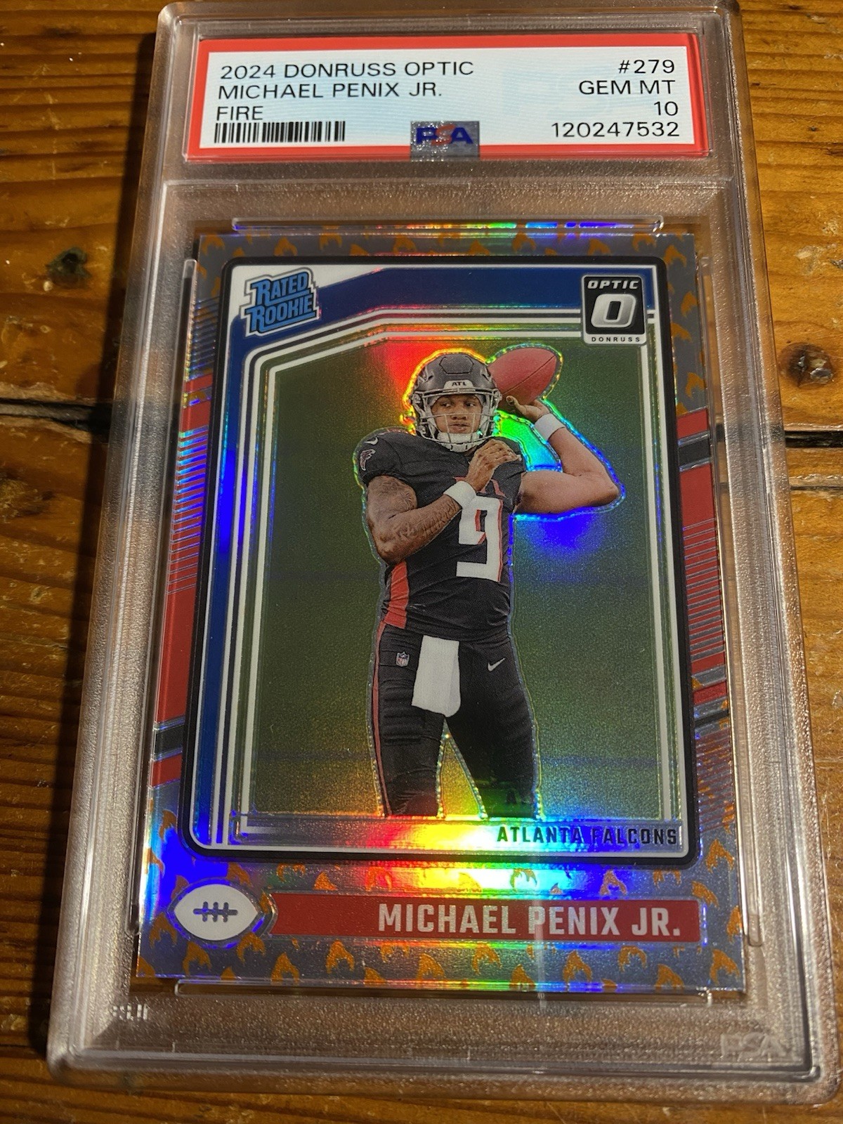 2024 Optic Michael Penix Jr #279 Rated Rookie Fire Emoji SSP PSA 10 Falcons