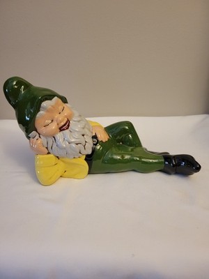 VTG.1970'S INSIDE GARDEN GNOME HAND PAINTED CERAMIC STATUE MINT COND.
