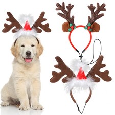 QKURT 2 Pack Dog Christmas Elk Reindeer Antlers Headbands, Xmas Small, Red