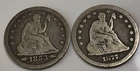 1853 Seated Liberty Quarter 25C Silver U.S. Coin Arrows & Rays, 1877 Seated Lib.